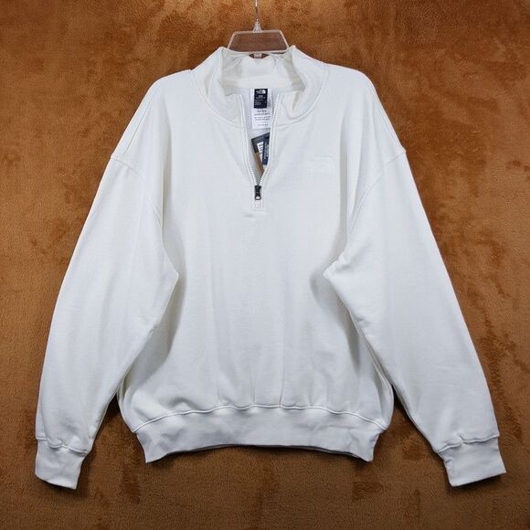 THE NORTH FACE Sweatshirt Mens Large White Dune 1/4 Pullover EVOLUTION Logo - Picture 2 of 8